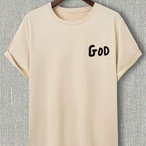 Beige T-Shirt with Black 'God' Print